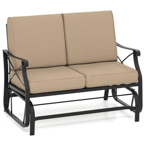 Outdoor 2-Person Glider Rocking Chair Loveseat with Thick Cushions and Metal Frame-Brown