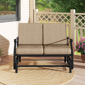 Outdoor 2-Person Glider Rocking Chair Loveseat with Thick Cushions and Metal Frame-Brown view 2