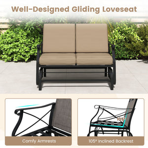 Outdoor 2-Person Glider Rocking Chair Loveseat with Thick Cushions and Metal Frame-Brown view 6