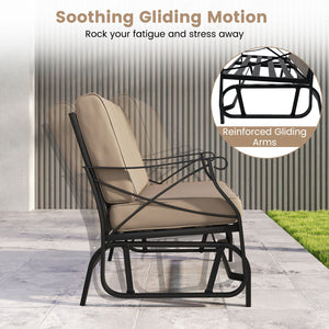 Outdoor 2-Person Glider Rocking Chair Loveseat with Thick Cushions and Metal Frame-Brown view 7