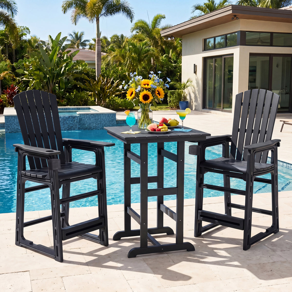 Outdoor 29 Inch Height Bar Stool with Backrest and Armrests-Black view 2