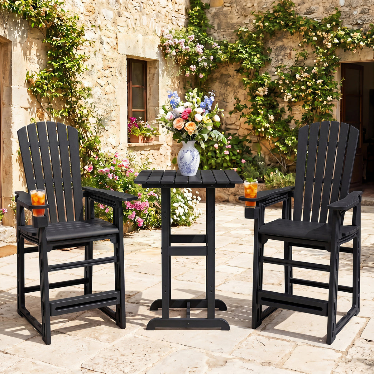 Outdoor 29 Inch Height Bar Stool with Backrest and Armrests-Black view 3