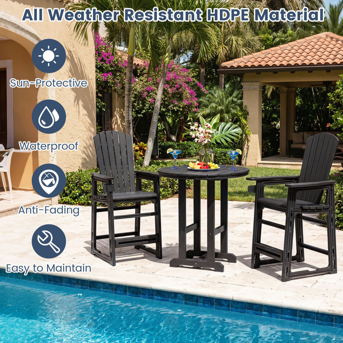 Outdoor 29 Inch Height Bar Stool with Backrest and Armrests-Black view 8