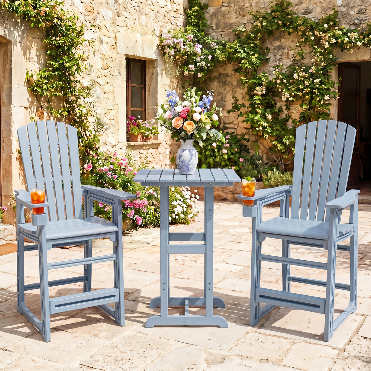 Outdoor 29 Inch Height Bar Stool with Backrest and Armrests-Gray view 3