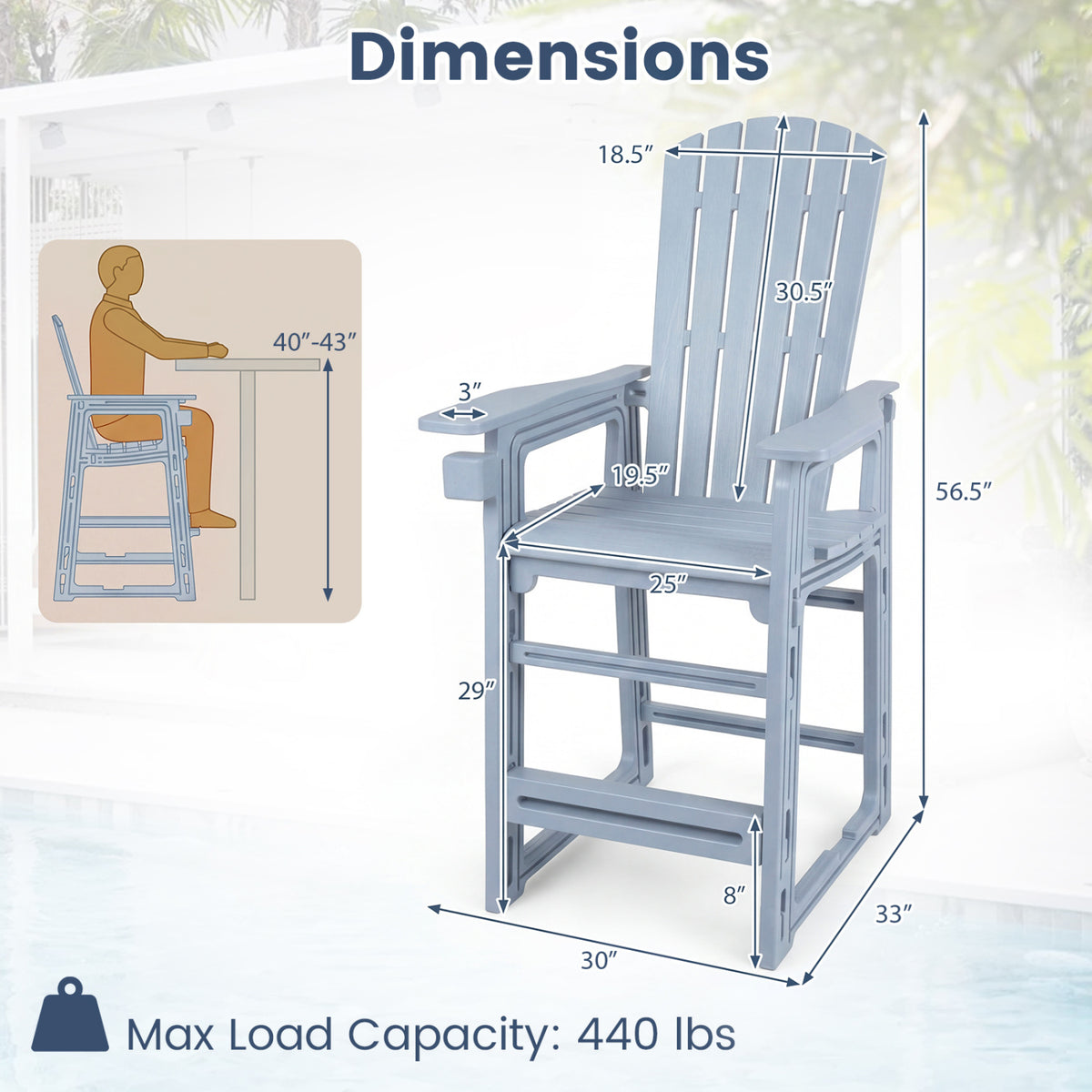 Outdoor 29 Inch Height Bar Stool with Backrest and Armrests-Gray view 4