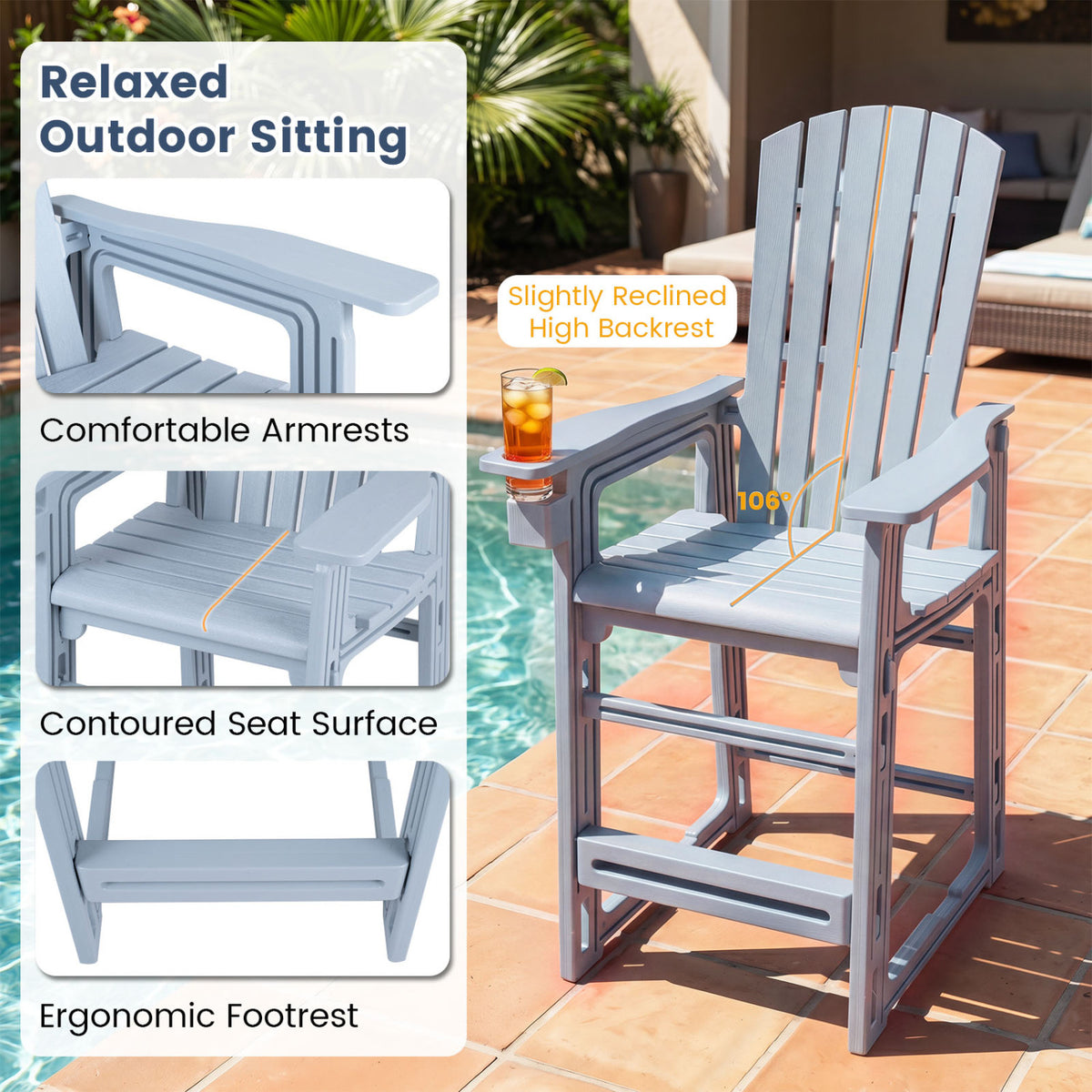 Outdoor 29 Inch Height Bar Stool with Backrest and Armrests-Gray view 7
