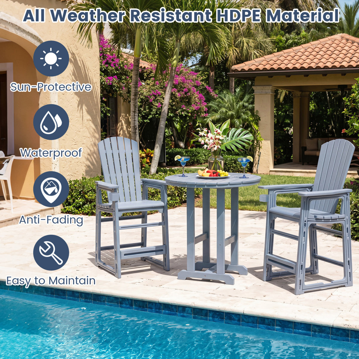 Outdoor 29 Inch Height Bar Stool with Backrest and Armrests-Gray view 8