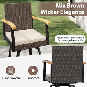 Outdoor 360° Swivel Bar Stool with Cushion and Acacia Wood Armrests-F-Brown view 7