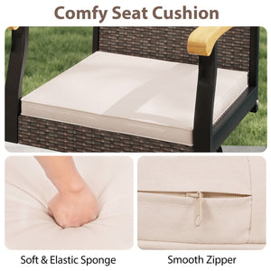 Outdoor 360° Swivel Bar Stool with Cushion and Acacia Wood Armrests-F-Brown view 9