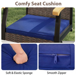 Outdoor 360° Swivel Bar Stool with Cushion and Acacia Wood Armrests-F-Navy view 9
