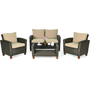 4 Pieces Patio Rattan Furniture Set with Cushions view 6