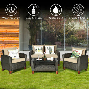 4 Pieces Patio Rattan Furniture Set with Cushions view 8