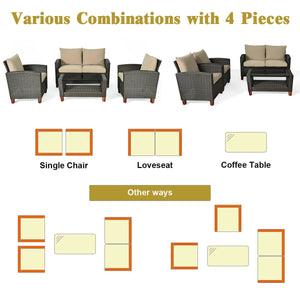 4 Pieces Patio Rattan Furniture Set with Cushions view 9
