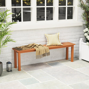 Outdoor 59 Inch Long Patio Dining Backless Wooden Bench with Teak Oil Finish view 3