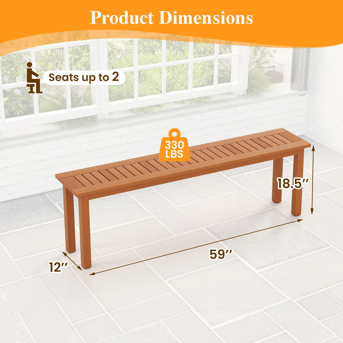 Outdoor 59 Inch Long Patio Dining Backless Wooden Bench with Teak Oil Finish view 4