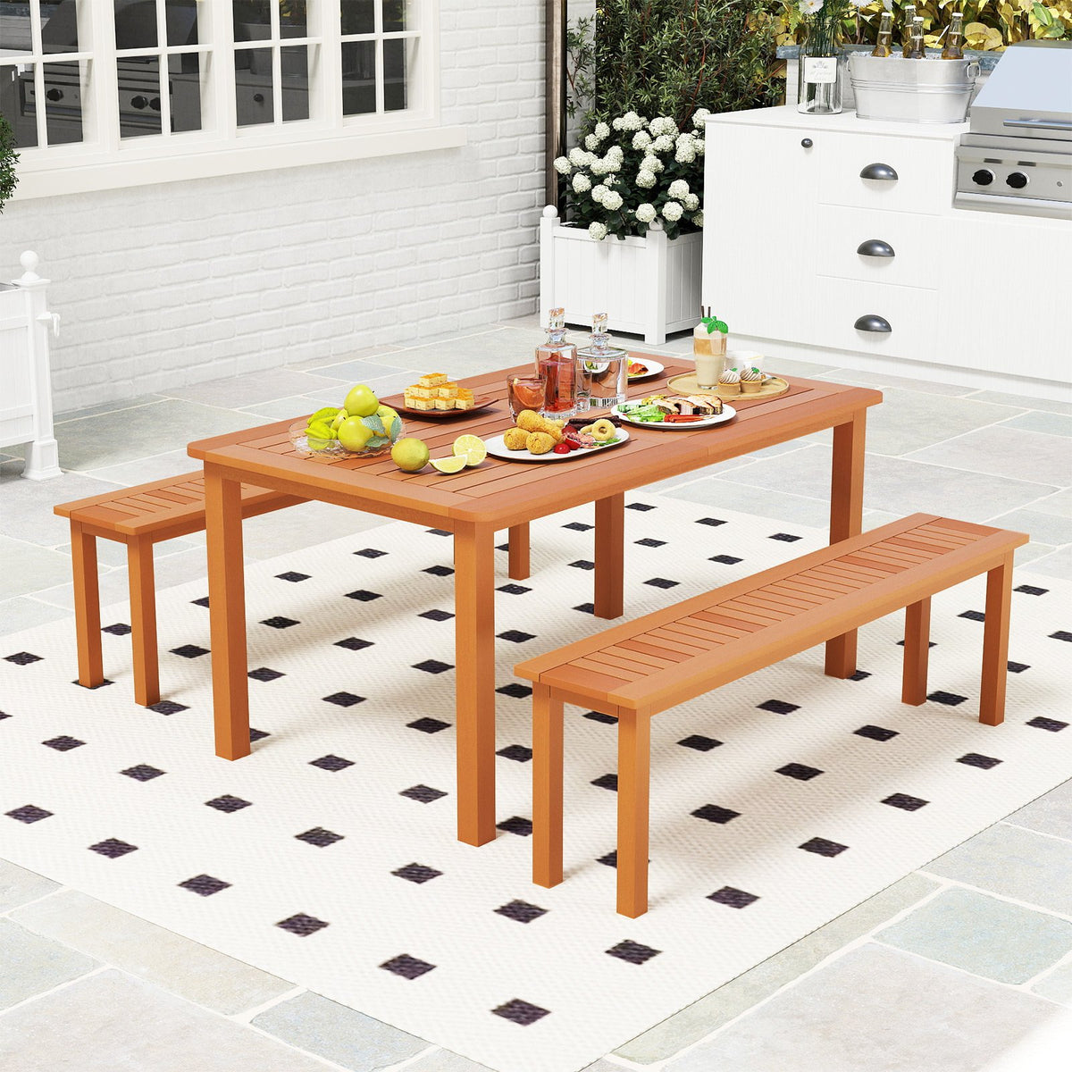 Outdoor 59 Inch Long Patio Dining Backless Wooden Bench with Teak Oil Finish view 5