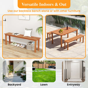 Outdoor 59 Inch Long Patio Dining Backless Wooden Bench with Teak Oil Finish view 9