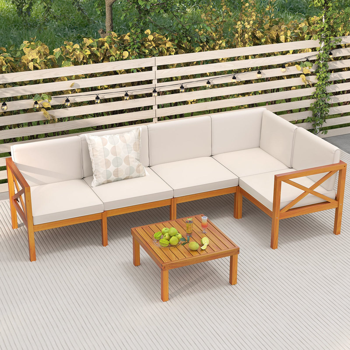 Outdoor 6 Pieces Acacia Wood Patio Sectional Furniture Set-White view 2