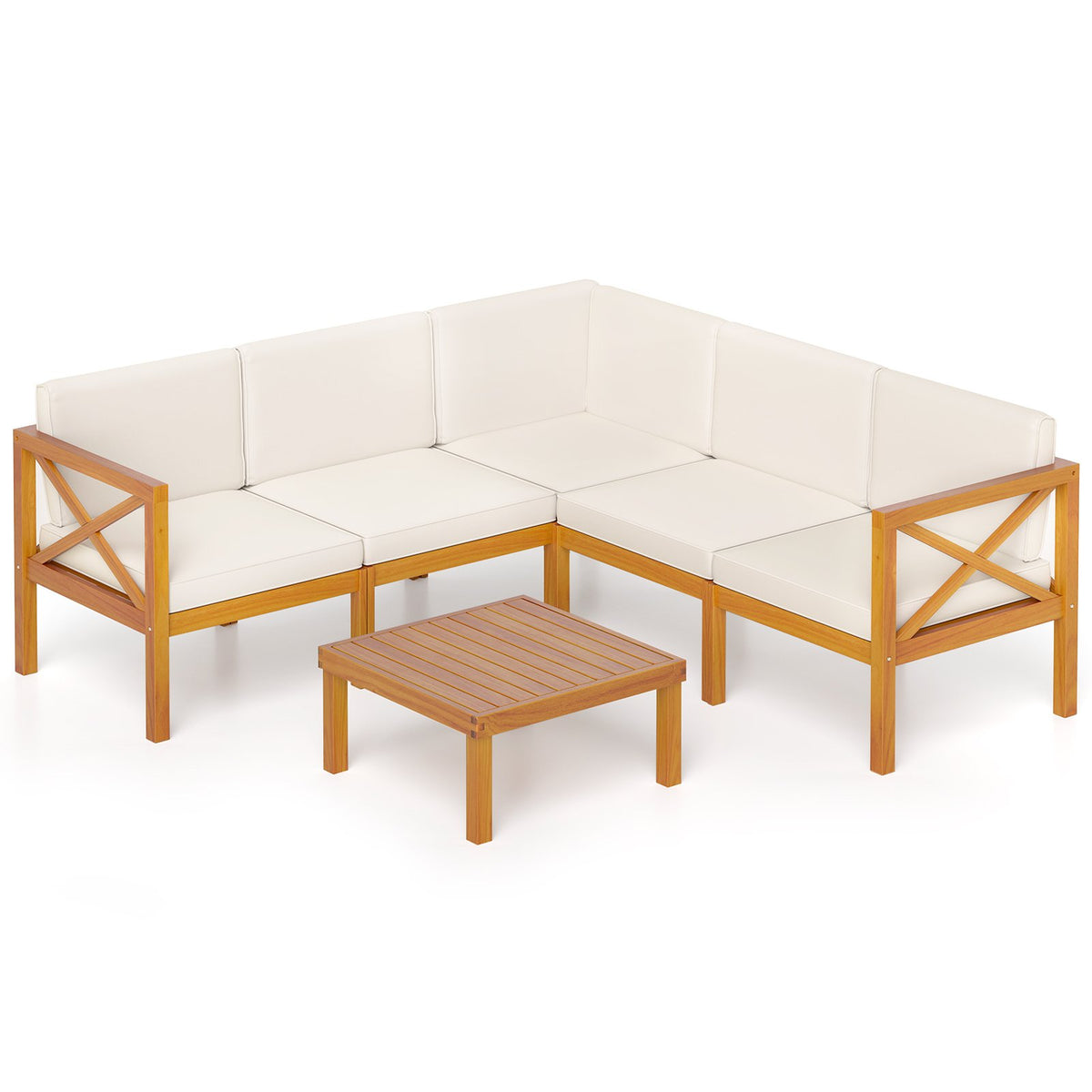 Outdoor 6 Pieces Acacia Wood Patio Sectional Furniture Set-White view 4