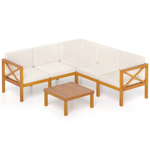 Outdoor 6 Pieces Acacia Wood Patio Sectional Furniture Set-White view 4