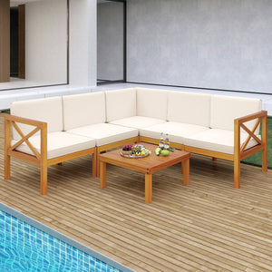 Outdoor 6 Pieces Acacia Wood Patio Sectional Furniture Set-White view 6