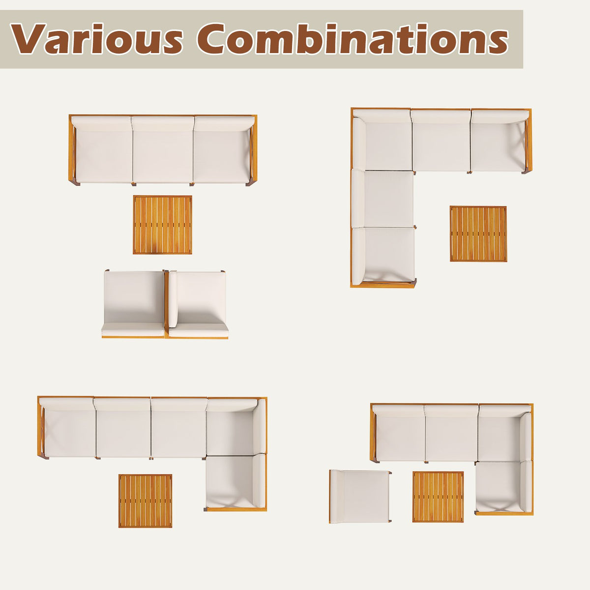 Outdoor 6 Pieces Acacia Wood Patio Sectional Furniture Set-White view 7