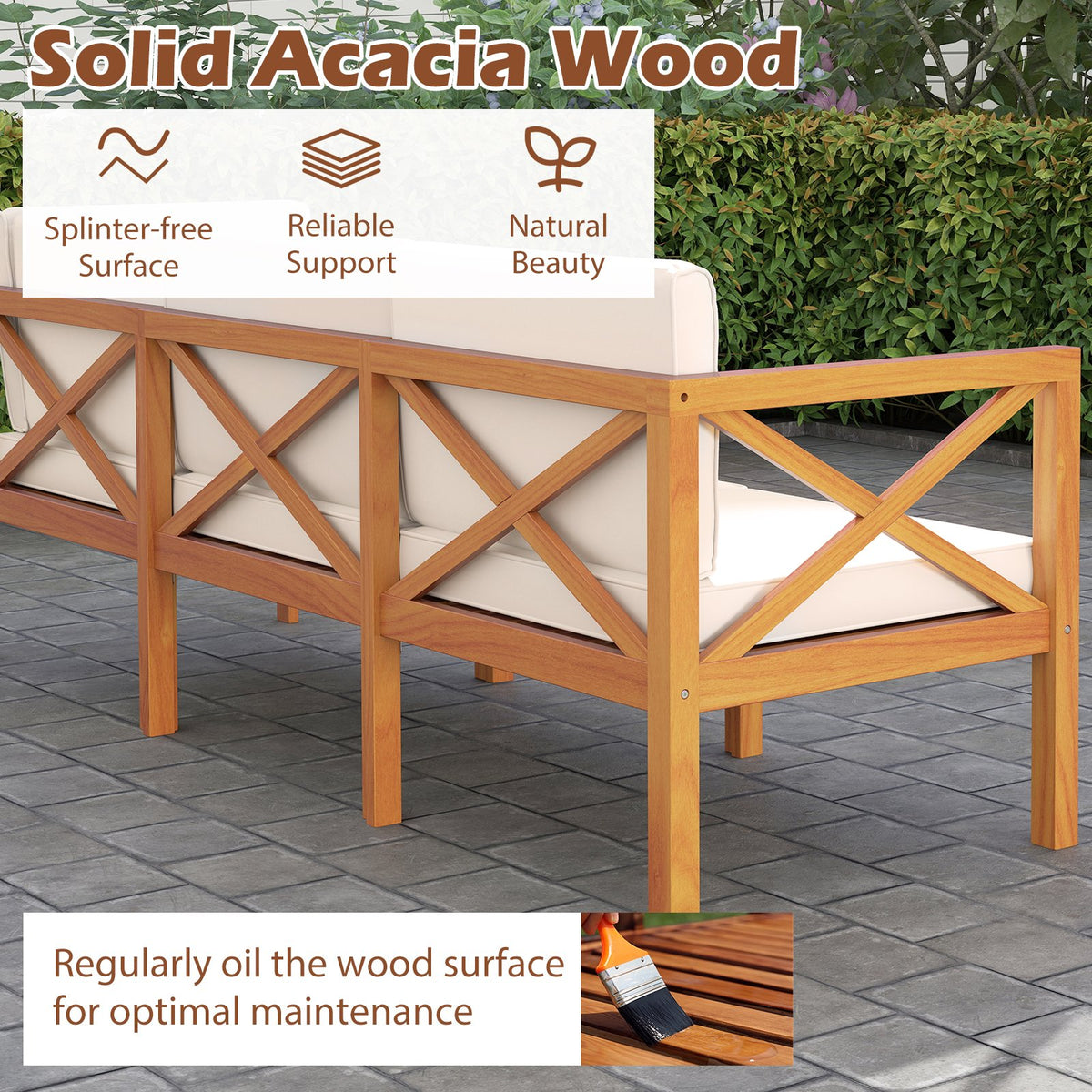 Outdoor 6 Pieces Acacia Wood Patio Sectional Furniture Set-White view 8