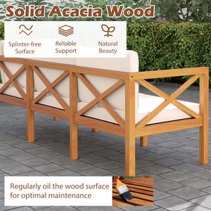 Outdoor 6 Pieces Acacia Wood Patio Sectional Furniture Set-White view 8