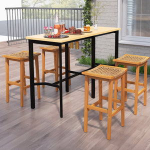 Outdoor Acacia Wood Bar Stools Set of 2 with PE Rattan Seats and Backrests view 3