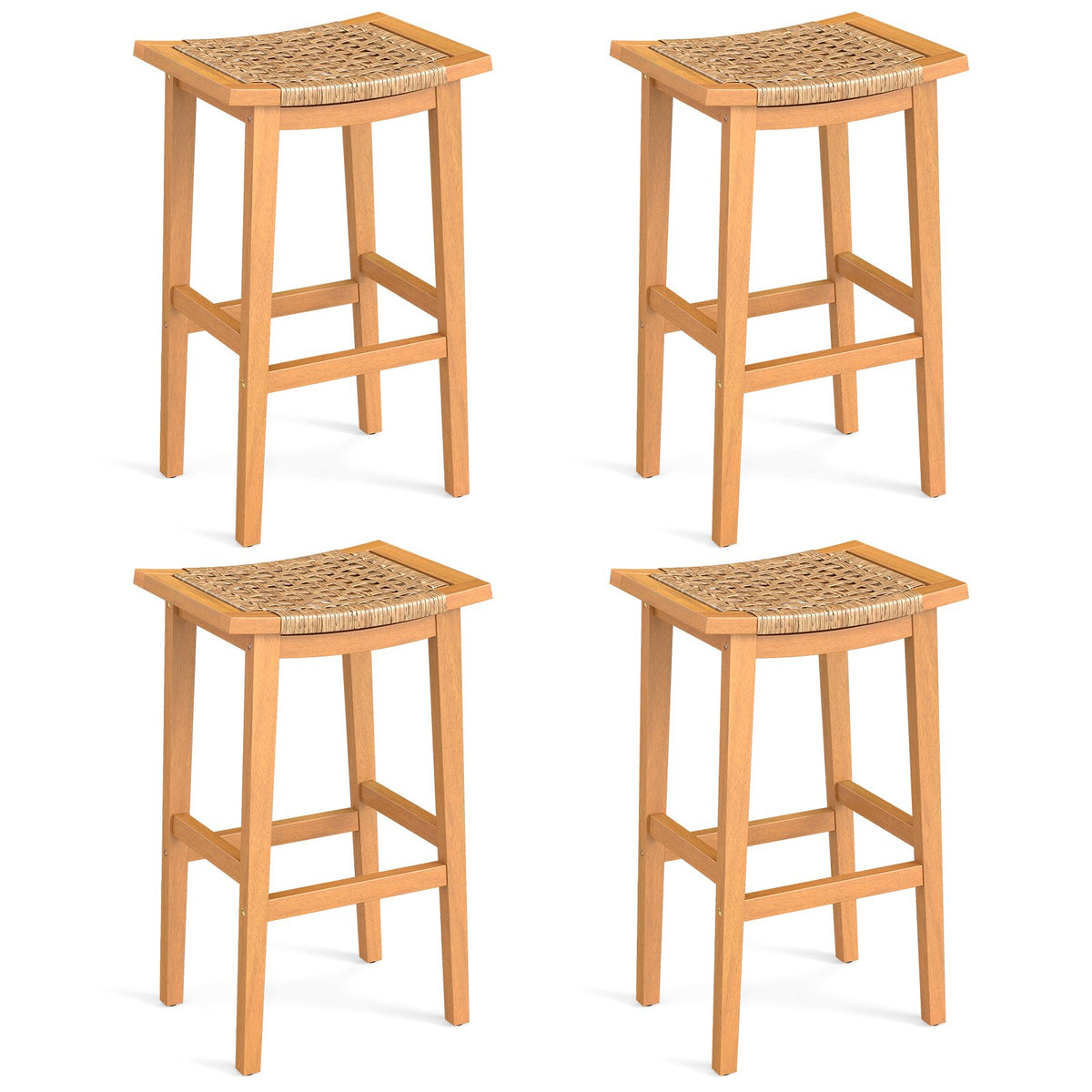 Outdoor Acacia Wood Bar Stools Set of 2 with PE Rattan Seats and Backrests view 4