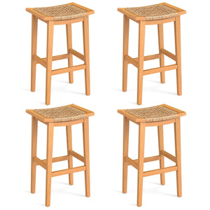 Outdoor Acacia Wood Bar Stools Set of 2 with PE Rattan Seats and Backrests view 4