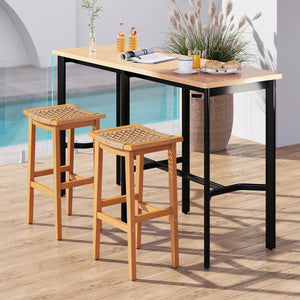Outdoor Acacia Wood Bar Stools Set of 2 with PE Rattan Seats and Backrests view 9