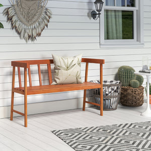 Outdoor Eucalyptus Wood Bench with Backrest and Armrests view 2