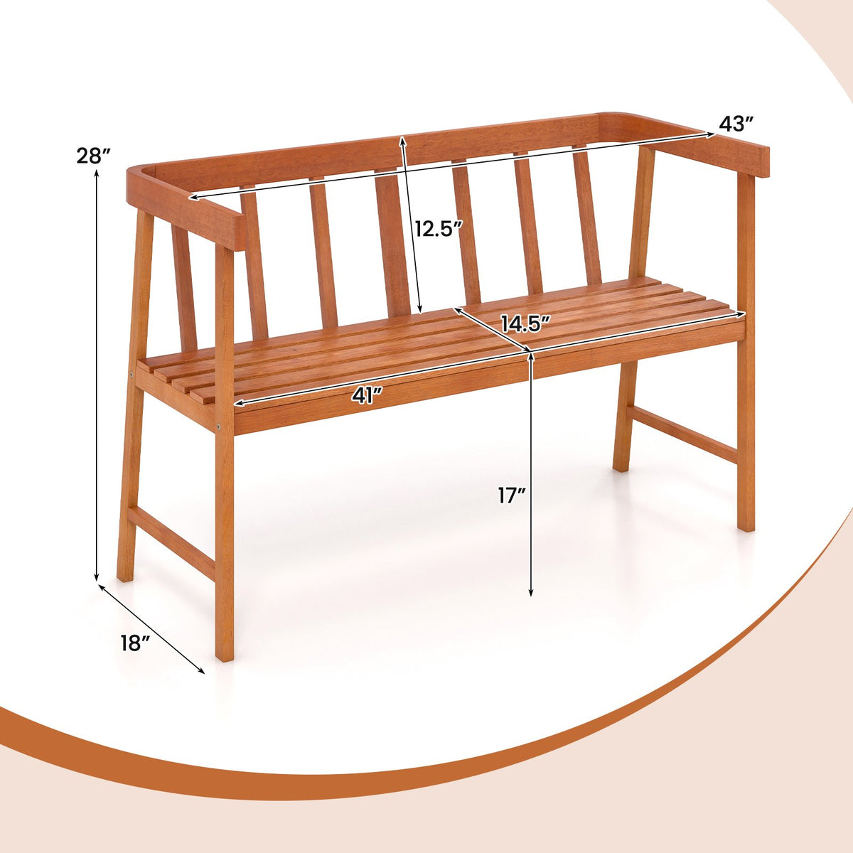 Outdoor Eucalyptus Wood Bench with Backrest and Armrests view 4