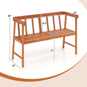Outdoor Eucalyptus Wood Bench with Backrest and Armrests view 4