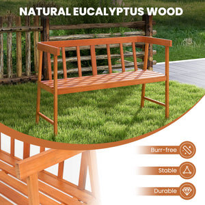 Outdoor Eucalyptus Wood Bench with Backrest and Armrests view 6