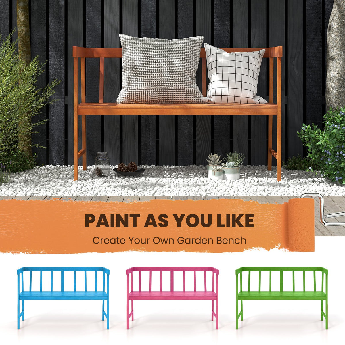 Outdoor Eucalyptus Wood Bench with Backrest and Armrests view 7
