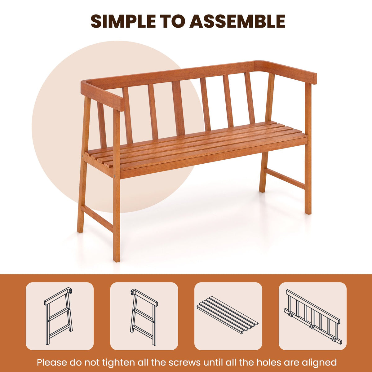 Outdoor Eucalyptus Wood Bench with Backrest and Armrests view 8