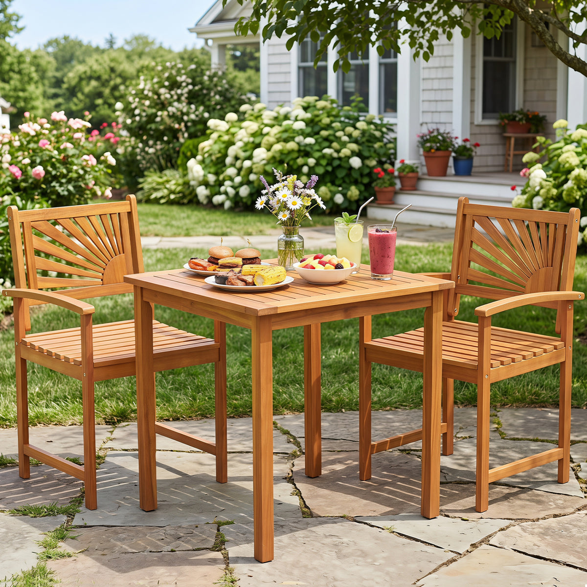 Outdoor Acacia Wood Dining Chairs-3 Pieces view 2