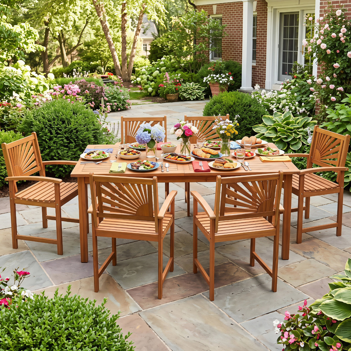 Outdoor Acacia Wood Dining Chairs-3 Pieces view 3