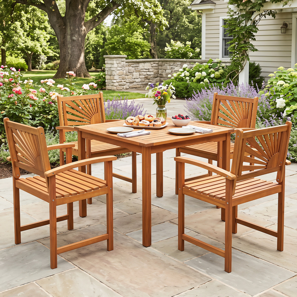 Outdoor Acacia Wood Dining Chairs-3 Pieces view 5