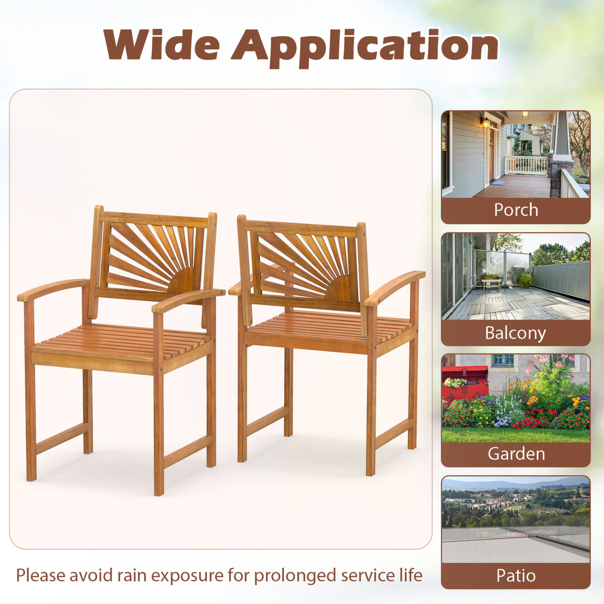 Outdoor Acacia Wood Dining Chairs-3 Pieces view 7