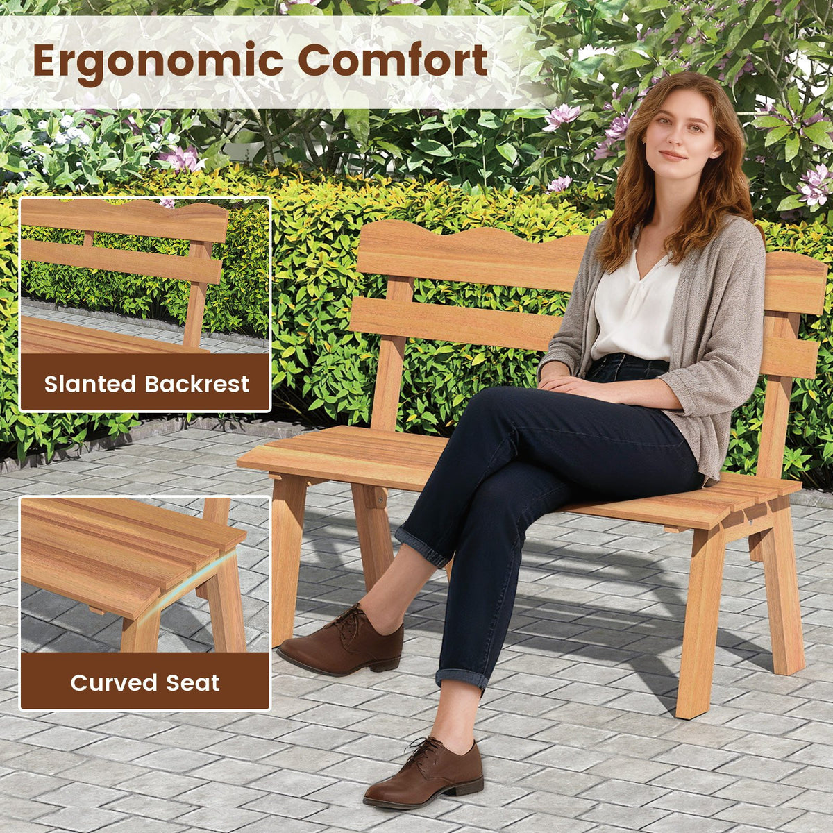 Outdoor Acacia Wood Garden Bench with 800 lbs Weight Capacity view 9