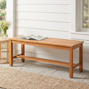 Outdoor Acacia Wood Patio Bench for 2 with Slatted Seat-1 Piece view 3