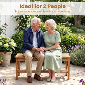 Outdoor Acacia Wood Patio Bench for 2 with Slatted Seat-1 Piece view 6