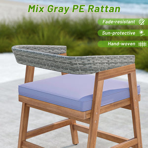 Outdoor Acacia Wood Patio Wicker Dining Chairs Set of 4 with Seat Cushion-Gray view 6