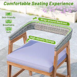 Outdoor Acacia Wood Patio Wicker Dining Chairs Set of 4 with Seat Cushion-Gray view 7