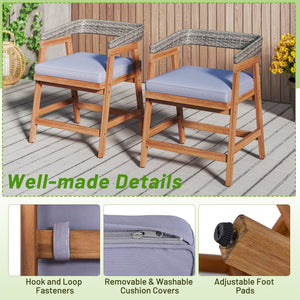 Outdoor Acacia Wood Patio Wicker Dining Chairs Set of 4 with Seat Cushion-Gray view 9