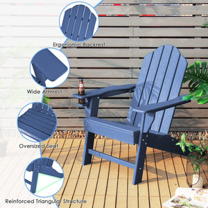 Outdoor Adirondack Chair with Built-in Cup Holder for Backyard Porch-Navy view 7