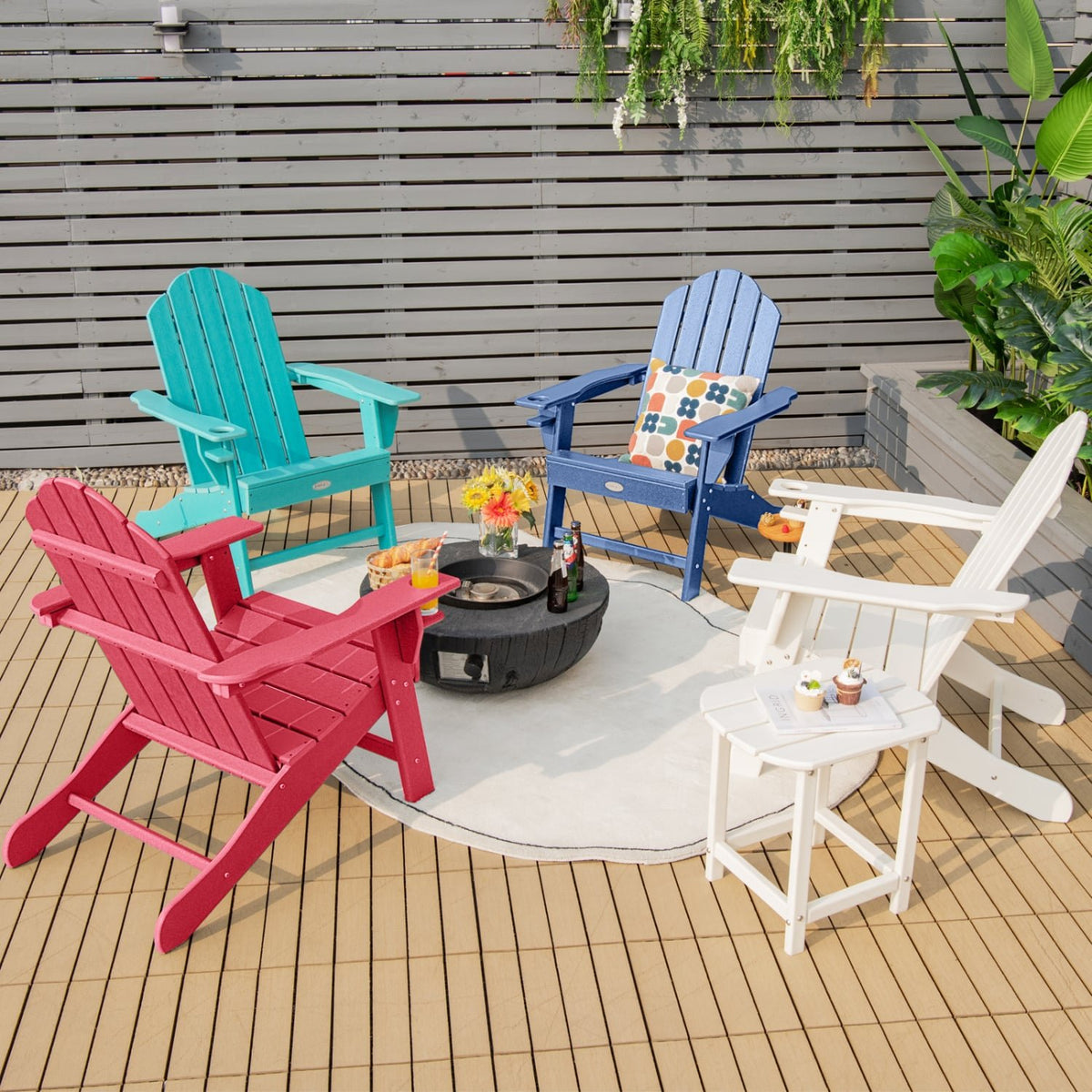 Outdoor Adirondack Chair with Built-in Cup Holder for Backyard Porch-Navy view 8